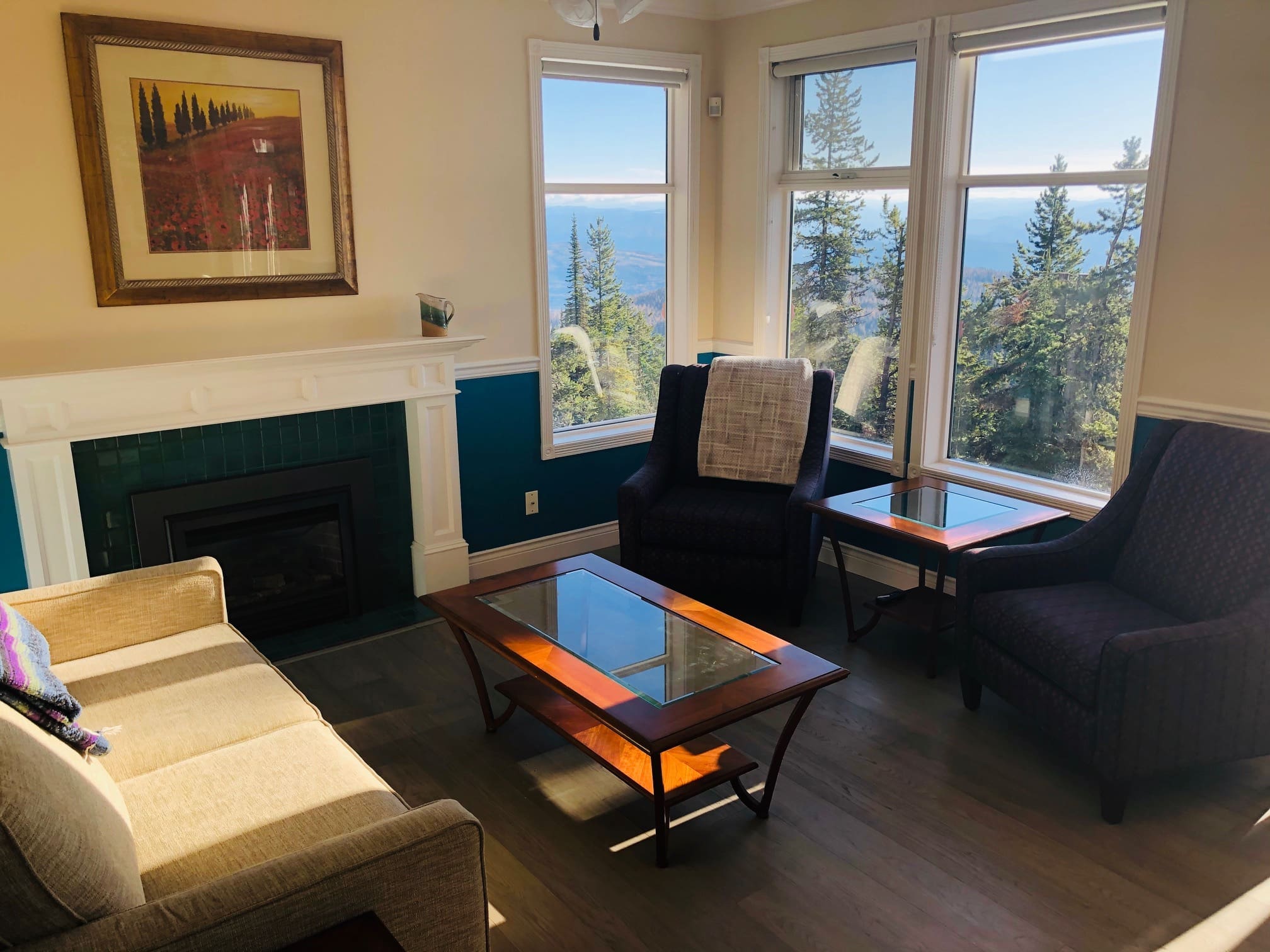 Bright large open windows in living room with incredible mountain views, gas fireplace. Private hot tub, shared laundry, BBQ on large deck, and ski storage. Ski right out from your backyard onto the skiway to start your day.