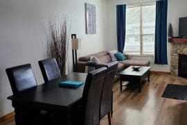 Cozy ground level newly renovated condo at Creekside in Wintergreen. 2 bed/2 bath, dining table, bright open windows.