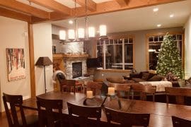 Large Dining table and room for family and friends to spread out with dining nook perfect for kids. Modern, upgraded home on the Knoll with private hot tub, laundry, BBQ, and great ski in and out access to the trails and runs.