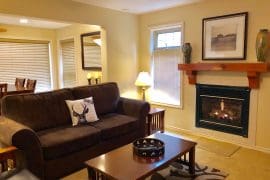 Bright, open suite with private hot tub, laundry, ski locker, BBQ. Living area has a gas fireplace and open concept. It's pet-friendly too and great ski in and out access to trails and lifts.