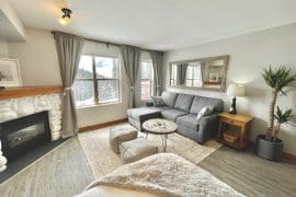 Ground-level access studio condo at Creekside. Bright open windows with mountain veiws, gas fireplace and TV. Pet-friendly too!