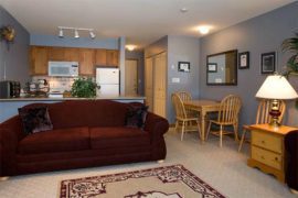 Cozy studio condo with murphy bed, private balcony with views of Silver Queen Chair, gas fireplace, and it's pet-friendly!